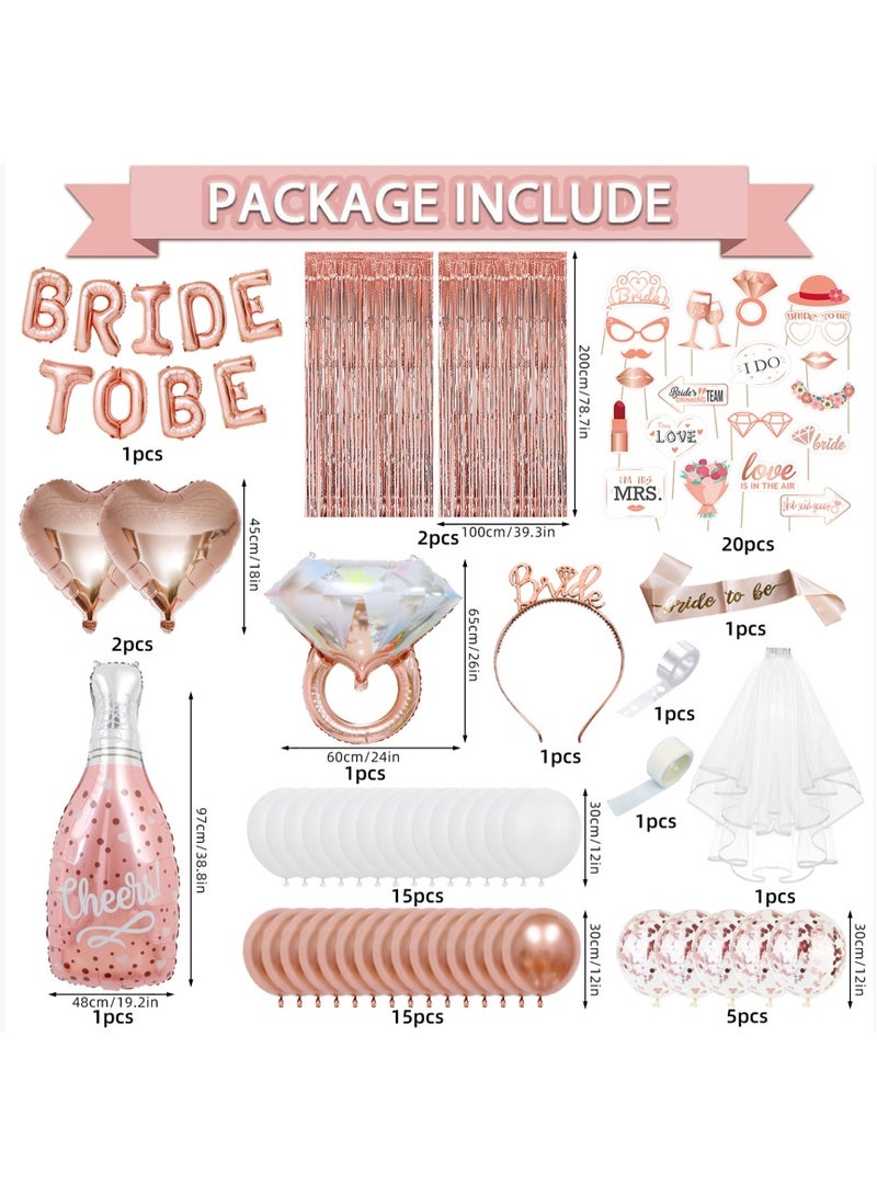 مجموعة ديكورات حفلة الخطوبة الفاخرة 67 قطعة للعروس - بالونات، وشاح، إطارات الصور (باللون الوردي الذهبي) - Image 2