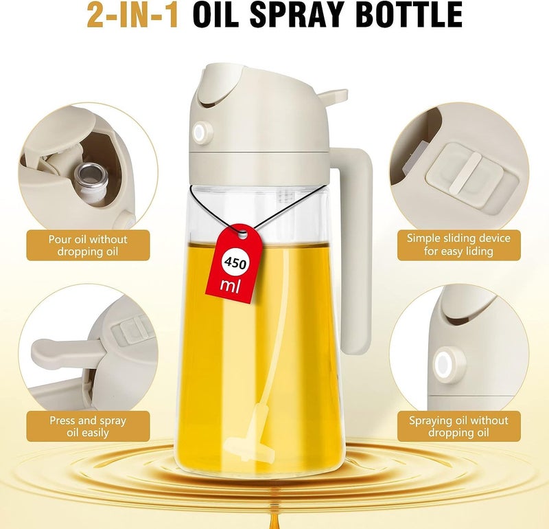 EARTHCONE Oil Spray Bottle 2in1 Oil Sprayer for Cooking Air Fryer 450ml Olive Oil Vinegar Spray Bottle Glass Oil Dispenser for Kitchen BBQ 1Pcs - Image 4