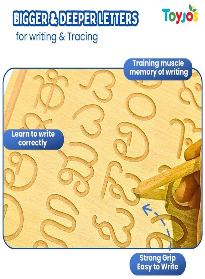 TOYJOS Wooden Tracing Board for Kids - Kannada Alphabet Letters Engraved Double-Sided Learning Tool - Montessori Learning Writing Slate with Stylus Pen for Ages 2-5 Years (Pack of 1) - Image 3