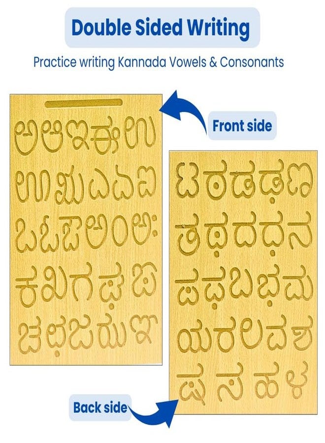TOYJOS Wooden Tracing Board for Kids - Kannada Alphabet Letters Engraved Double-Sided Learning Tool - Montessori Learning Writing Slate with Stylus Pen for Ages 2-5 Years (Pack of 1) - Image 2