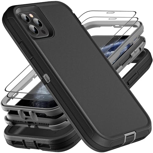 YKHJKLEC for iPhone 11 Pro Case Military Grade 3 in 1 Heavy Duty ShockproofDrop ProofDust Proof Case with 2Pcs Tempered Glass Screen Protector BlackGrey - Image 1
