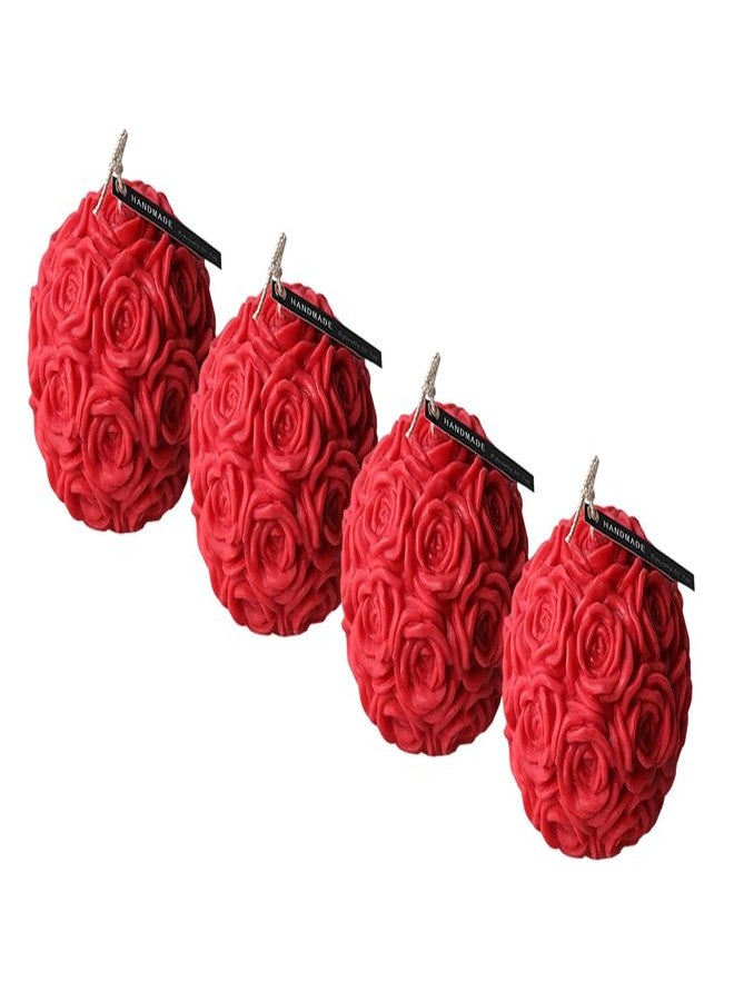 Luces Soy Wax Smokeless Scented Pack of 4 Red Rose Flower Ball Shape Designer Candle for Living Room, Hall Room, Dinner Table,Birthday Party - Image 1