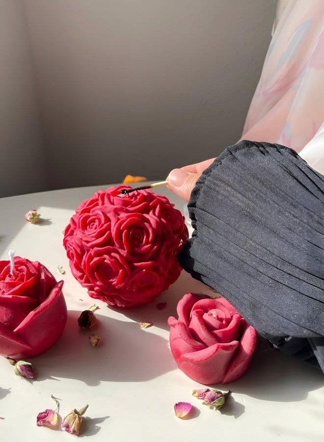Luces Soy Wax Smokeless Scented Pack of 4 Red Rose Flower Ball Shape Designer Candle for Living Room, Hall Room, Dinner Table,Birthday Party - Image 3