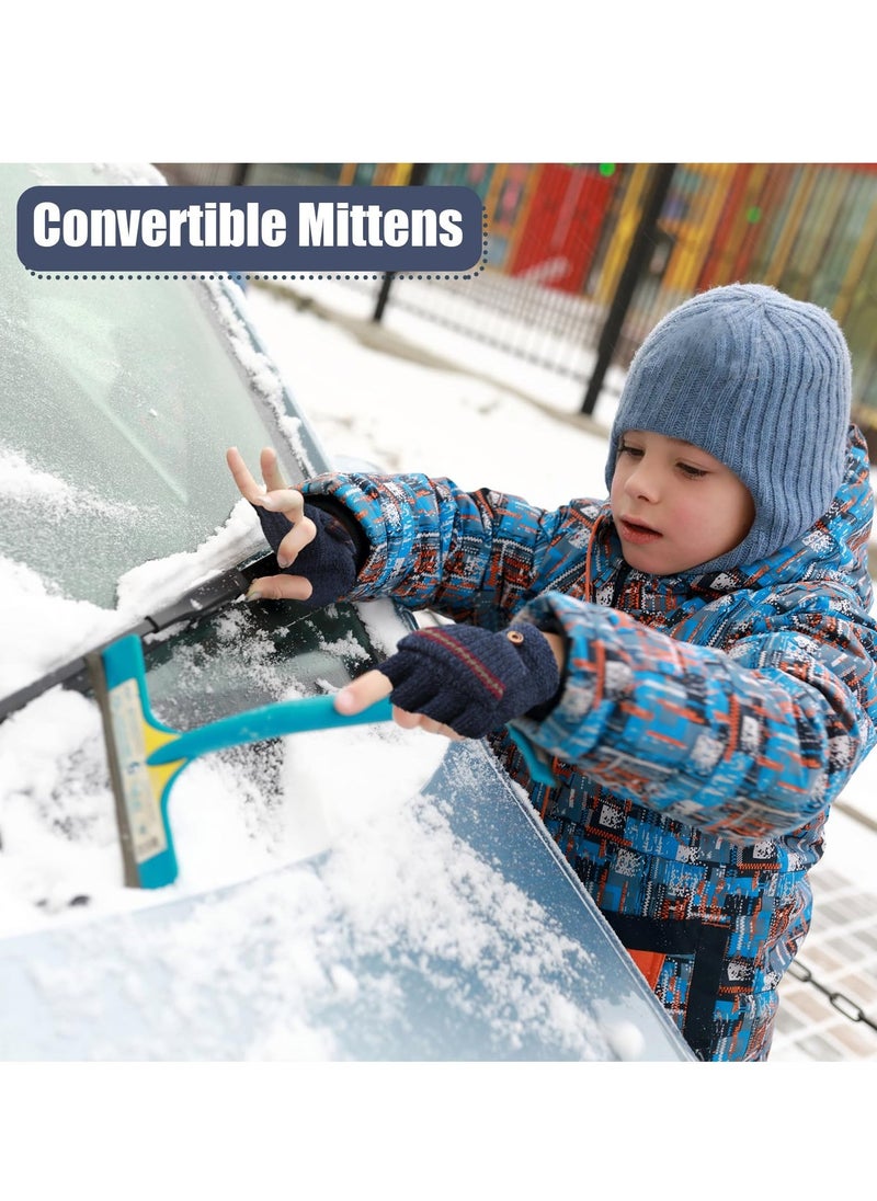Generic 4 Pairs Winter Fingerless Gloves Kids Mittens Gloves Convertible Knit Flip Top Warm Mittens for Teen Aged 5-10 - Image 4
