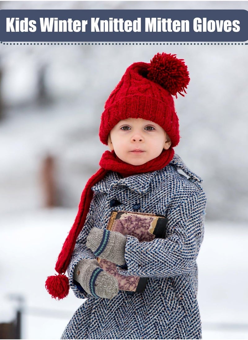 Generic 4 Pairs Winter Fingerless Gloves Kids Mittens Gloves Convertible Knit Flip Top Warm Mittens for Teen Aged 5-10 - Image 2