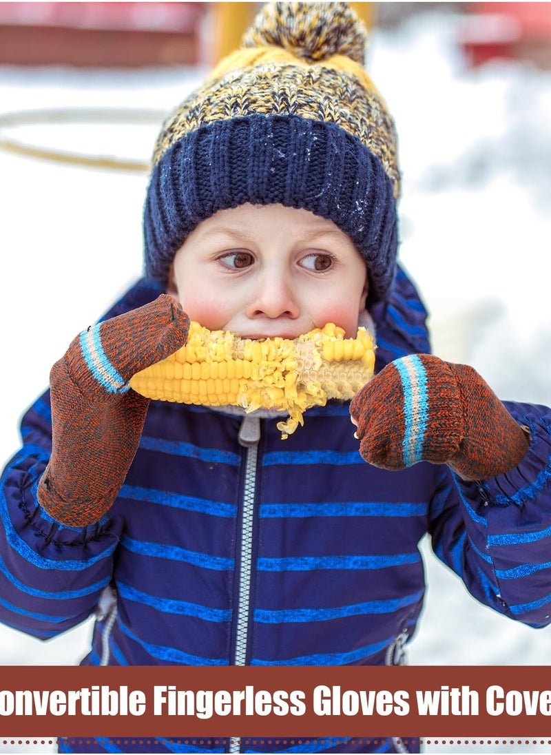 Generic 4 Pairs Winter Fingerless Gloves Kids Mittens Gloves Convertible Knit Flip Top Warm Mittens for Teen Aged 5-10 - Image 5