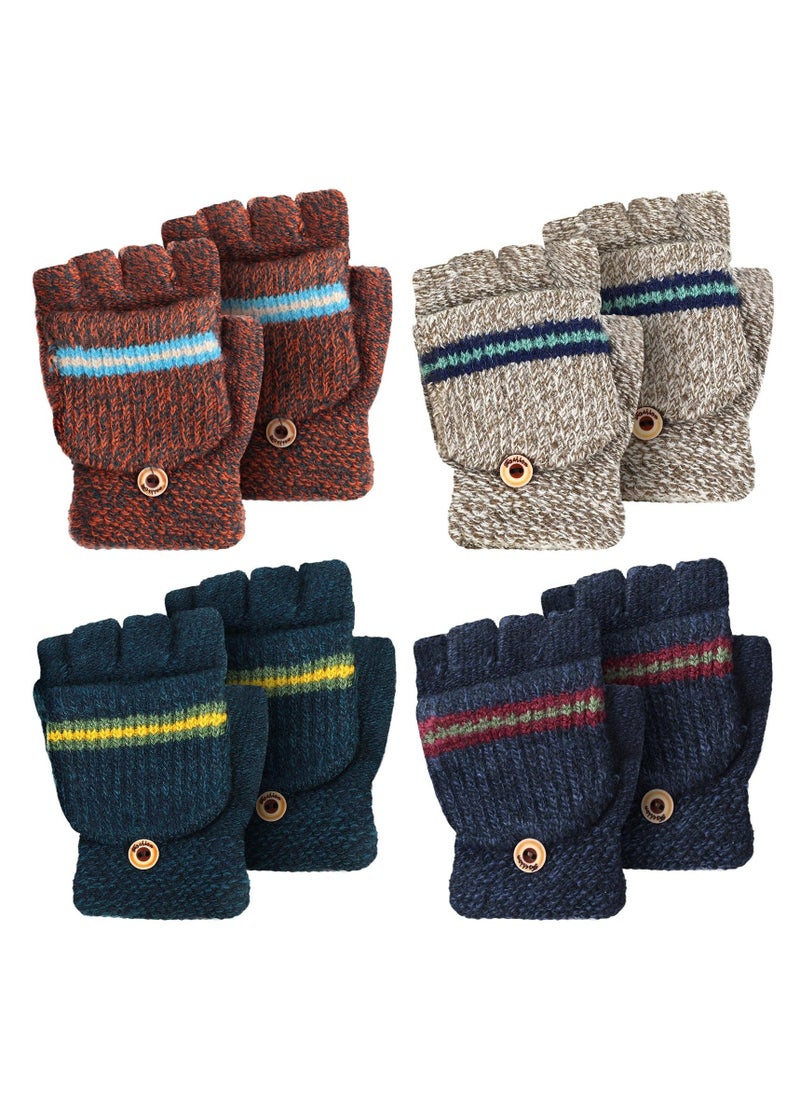 Generic 4 Pairs Winter Fingerless Gloves Kids Mittens Gloves Convertible Knit Flip Top Warm Mittens for Teen Aged 5-10 - Image 1