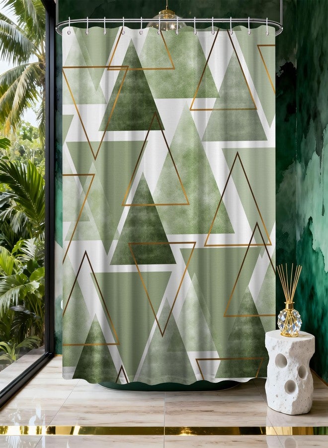 dueeia Sage Green Shower Curtain Dark Olive Green and White Geometric Shower Curtains for Modern Bathroom Decor, Waterproof Fabric 70 x 72 inch with Hooks - Image 1