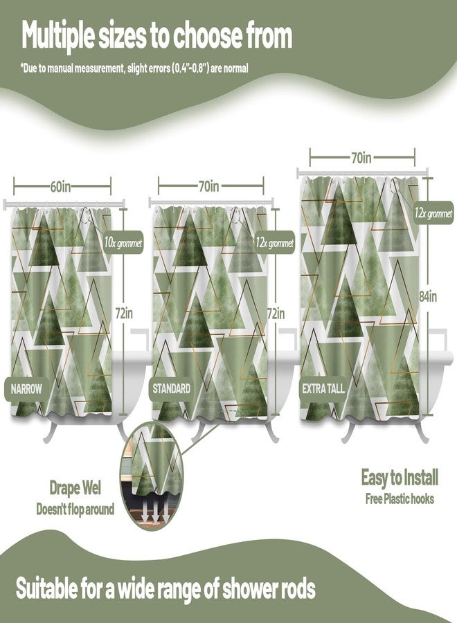 dueeia Sage Green Shower Curtain Dark Olive Green and White Geometric Shower Curtains for Modern Bathroom Decor, Waterproof Fabric 70 x 72 inch with Hooks - Image 5