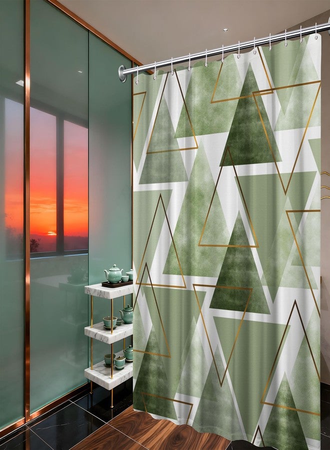 dueeia Sage Green Shower Curtain Dark Olive Green and White Geometric Shower Curtains for Modern Bathroom Decor, Waterproof Fabric 70 x 72 inch with Hooks - Image 2