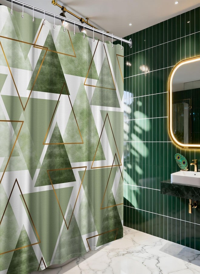dueeia Sage Green Shower Curtain Dark Olive Green and White Geometric Shower Curtains for Modern Bathroom Decor, Waterproof Fabric 70 x 72 inch with Hooks - Image 3