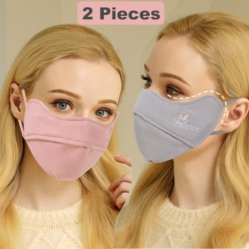 YUANST 2Pcs Winter Face Mask, Warm Windproof Face Cover, Balaclava Thermal Face Mask Cold Weather, Breathable Reusable (Pink+Gray) - Image 2