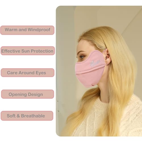 YUANST 2Pcs Winter Face Mask, Warm Windproof Face Cover, Balaclava Thermal Face Mask Cold Weather, Breathable Reusable (Pink+Gray) - Image 3