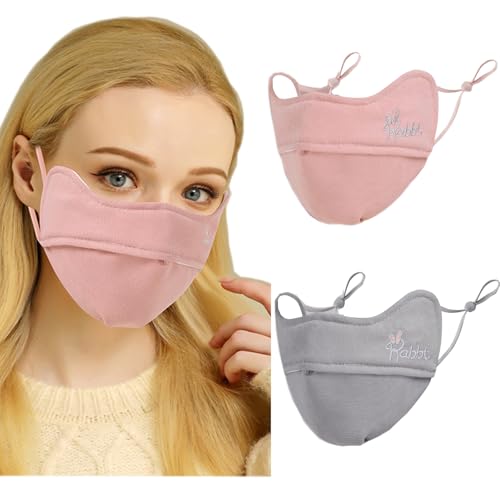 YUANST 2Pcs Winter Face Mask, Warm Windproof Face Cover, Balaclava Thermal Face Mask Cold Weather, Breathable Reusable (Pink+Gray) - Image 1