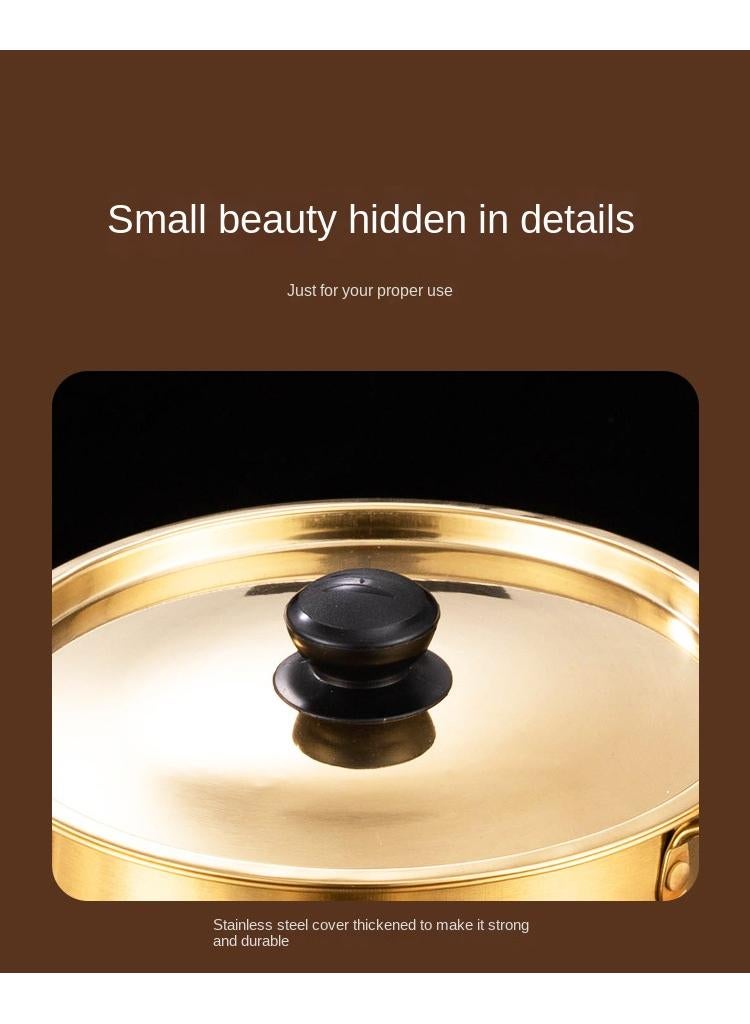 18*6.5 الفولاذ المقاوم للصدأ سميكة مع غطاء وعاء حساء ذهبي ذو أذنين - Image 5