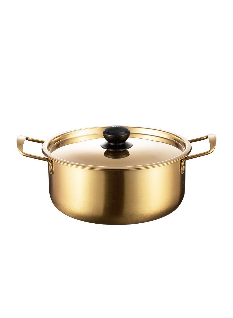 18*6.5 الفولاذ المقاوم للصدأ سميكة مع غطاء وعاء حساء ذهبي ذو أذنين - Image 1