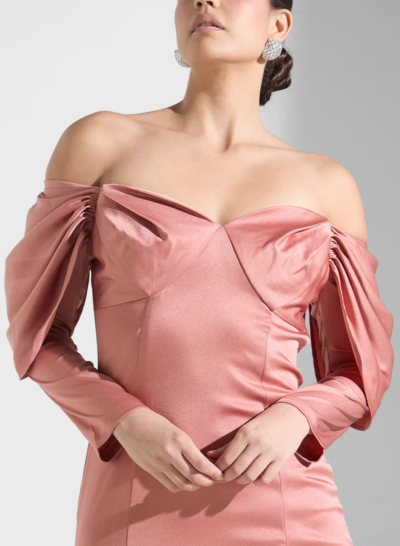 Iyra Satin Off-Shoulder Dress