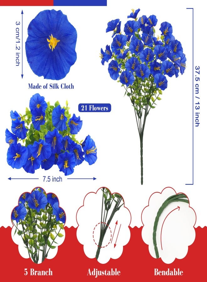 Dingion 12 Pcs Red White Blue Artificial Flower Outdoor UV Resistant Petunias Patriotic Silk Flower 4th of July Decor USA Independence Short Stem Faux Cemetery Flowers Pot Window Garden 250 Anniversary Decor - Image 3