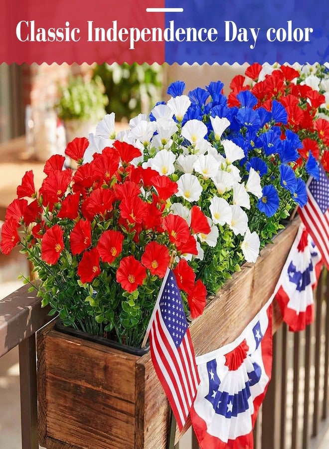 Dingion 12 Pcs Red White Blue Artificial Flower Outdoor UV Resistant Petunias Patriotic Silk Flower 4th of July Decor USA Independence Short Stem Faux Cemetery Flowers Pot Window Garden 250 Anniversary Decor - Image 5