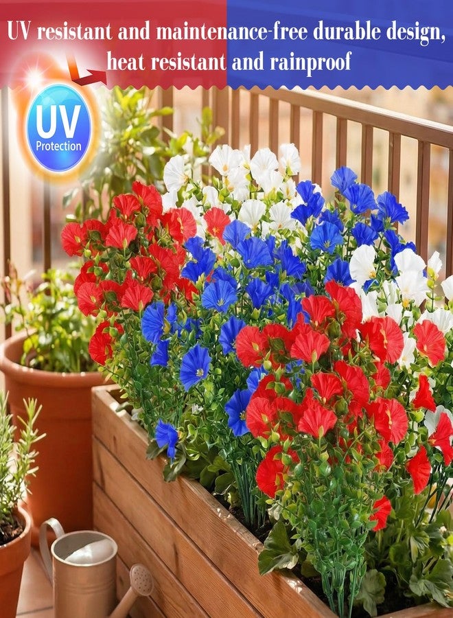 Dingion 12 Pcs Red White Blue Artificial Flower Outdoor UV Resistant Petunias Patriotic Silk Flower 4th of July Decor USA Independence Short Stem Faux Cemetery Flowers Pot Window Garden 250 Anniversary Decor - Image 4