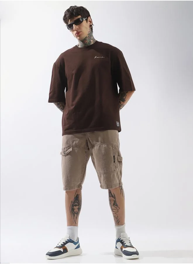 هوبرهولمي Brown T-shirts Solid Slip-on Knitted Crew Neck Half Sleeves T-Shirt for Men – Make every day iconic