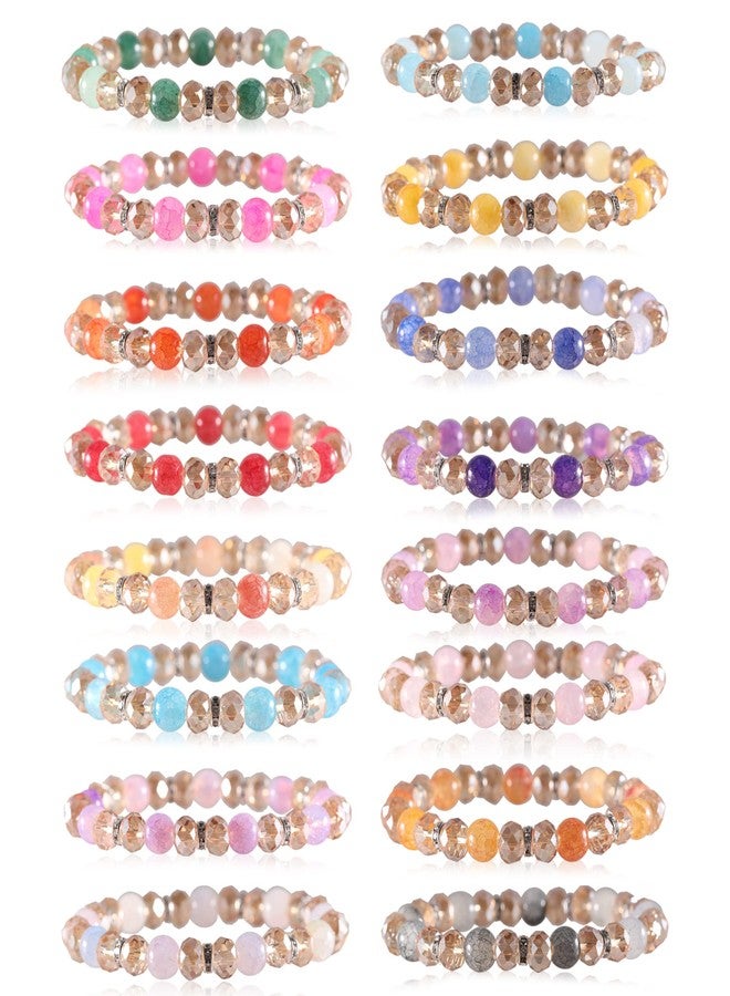 PIPITREE 16PCS Crystal Bracelet Beaded Bracelets for Women, Colorful Stackable Stretch Beads Bracelets Healing Crystals Rhinestone Spacers Anxiety Relief Gifts for Women - Image 1