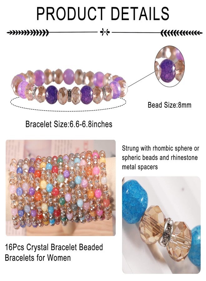 PIPITREE 16PCS Crystal Bracelet Beaded Bracelets for Women, Colorful Stackable Stretch Beads Bracelets Healing Crystals Rhinestone Spacers Anxiety Relief Gifts for Women - Image 2