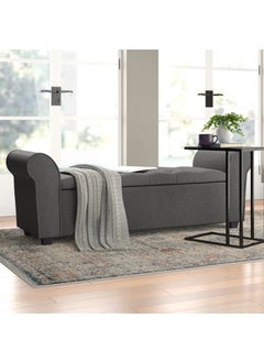 BLACK OAK BLACK OAK Landaverde Upholstered Flip top Storage Bench 2 Seater Sofa Couch Poufffe Storage Ottoman (Standard,Grey)  - Image 1