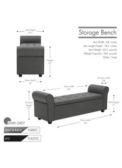 BLACK OAK BLACK OAK Landaverde Upholstered Flip top Storage Bench 2 Seater Sofa Couch Poufffe Storage Ottoman (Standard,Grey)  - Image 2