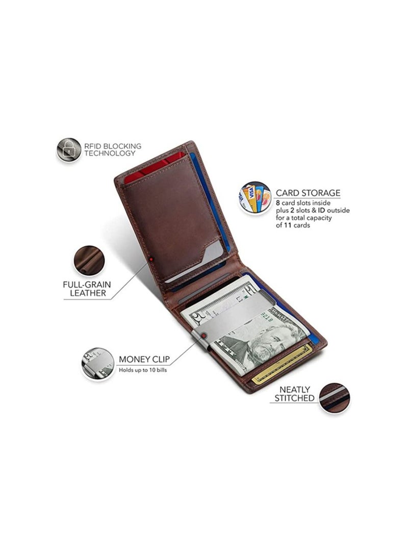 Contacts Genuine Leather Money Clip Wallet Slim - Image 3