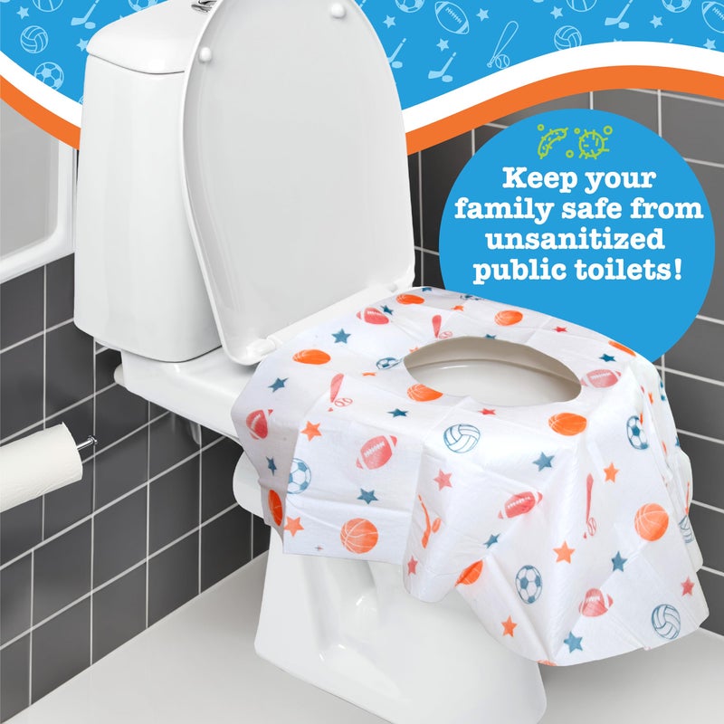Potty Shields Toilet Seat Covers Disposable (12 Pack, Sports) - XL Waterproof Toilet Cover for Toddlers, Kids & Adults - Portable & Individually Wrapped for Travel, Potty Training & Public Restrooms - Image 3