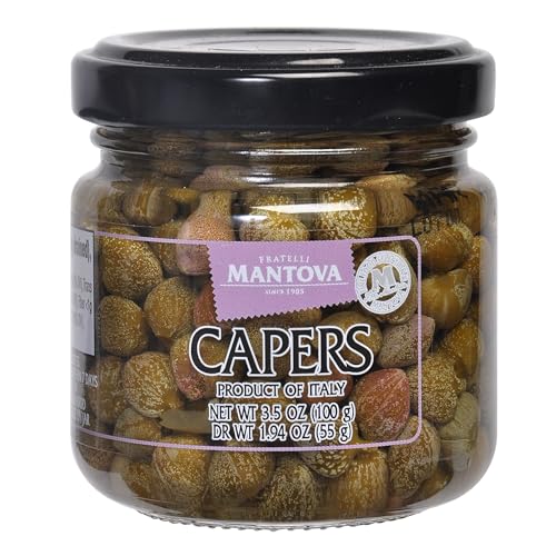 Mantova Capers in a Mild Vinegar Brine, 3.5 oz. (Pack of 3), Product of Italy, All-Natural, Caper Bush Buds, Capparis Spinosa, Non-GMO, Gluten-Free, Cholesterol-Free, Vegan-Friendly, Paleo-Friendly - Image 1