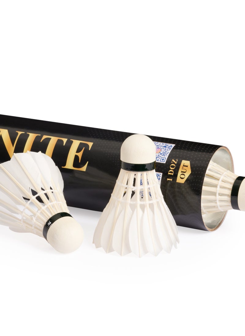 Infinite - INFINITE Badminton Shuttlecocks Golden S, Goose Feather with Great Durability & Stability & Control, Suitable for Intermediate Level Players and Club Session, 12PCS per Tube - Image 1