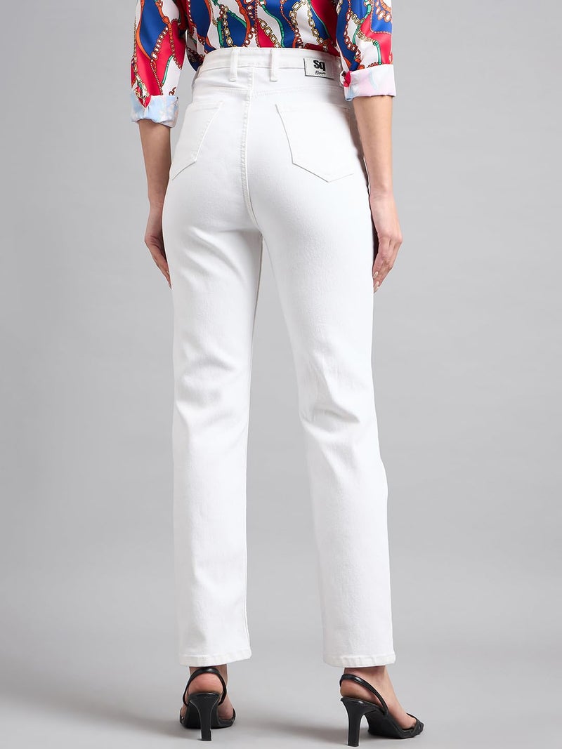 Style Quotient Women White Straight Fit High Rise Stretchable Jeans - Image 5