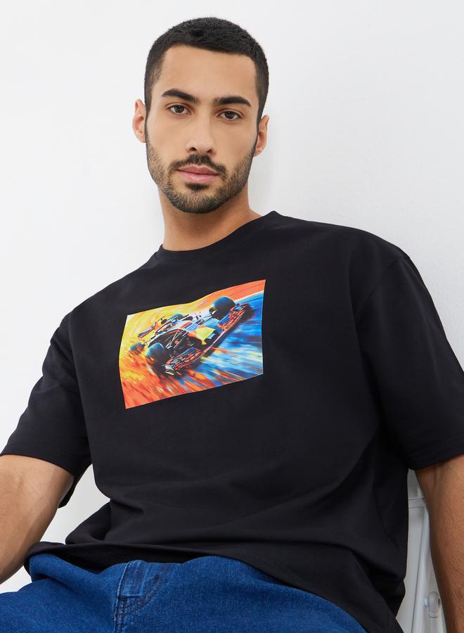 Styli Men Black Graphic Print Oversized T-Shirt - Image 5