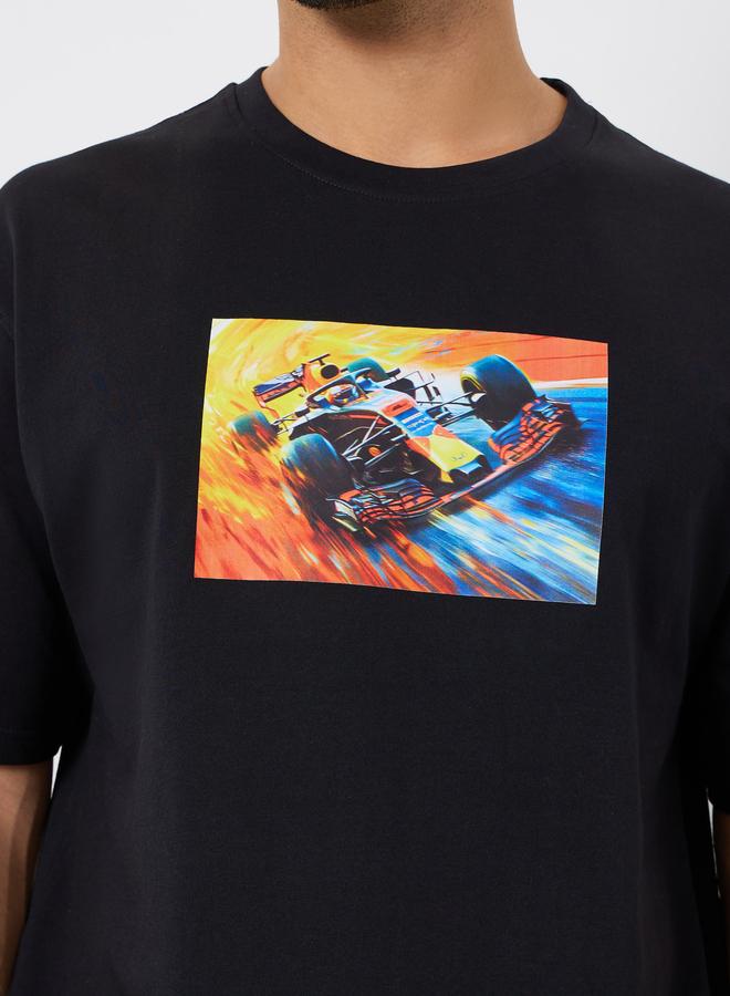 Styli Men Black Graphic Print Oversized T-Shirt - Image 3