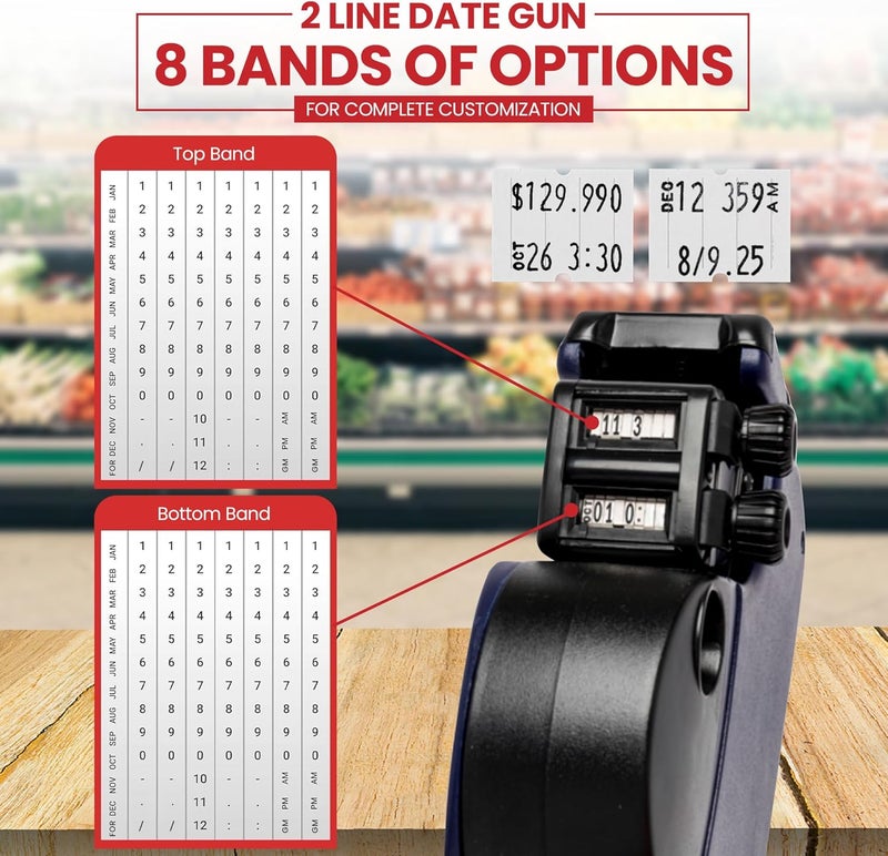 Perco Pro 2 Line Date Gun, Includes 16 Digits Date Gun Labeler, Pre-Loaded Roll of 750 White Labels and Ink Roll - Image 3