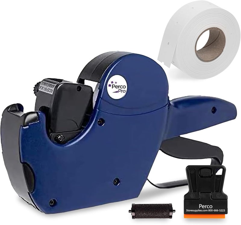 Perco Pro 2 Line Date Gun, Includes 16 Digits Date Gun Labeler, Pre-Loaded Roll of 750 White Labels and Ink Roll - Image 1