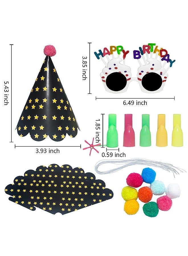 Photon Party Colorful Hats Set, DIY Birthday Paper Party Hats kit, With Fun Whistles Happy Birthday Glasses - Image 2