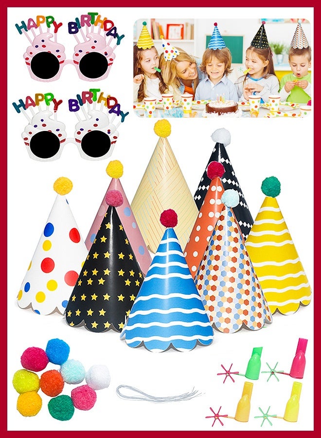 Photon Party Colorful Hats Set, DIY Birthday Paper Party Hats kit, With Fun Whistles Happy Birthday Glasses - Image 1