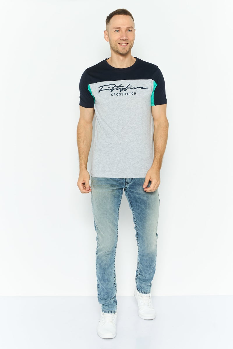 CROSSHATCH Men Round Neck Embroidered Logo Short Sleeves T-shirt, Dark Navy - Image 2