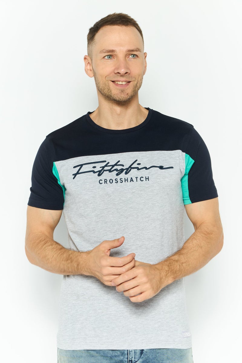 CROSSHATCH Men Round Neck Embroidered Logo Short Sleeves T-shirt, Dark Navy - Image 1