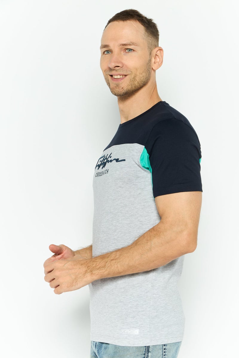 CROSSHATCH Men Round Neck Embroidered Logo Short Sleeves T-shirt, Dark Navy - Image 3
