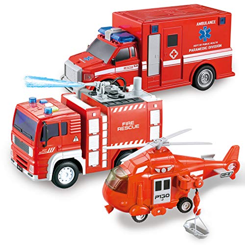 JOYIN Toddler Fire Truck Toys for 3 4 5 6 7 Year Old Boys  Fire Engine Emergency Vehicle Kids Firetruck Friction Powered Car with Lights and Sounds Birthday Gifts for Boys Girls Age 39 - Image 1