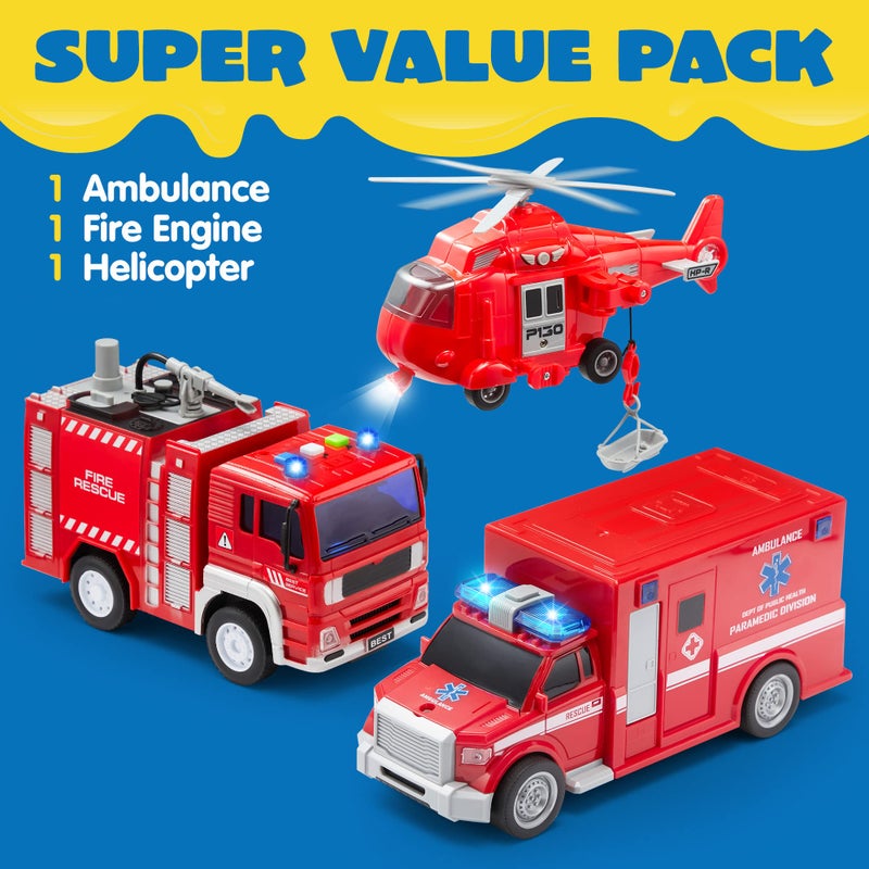 JOYIN Toddler Fire Truck Toys for 3 4 5 6 7 Year Old Boys  Fire Engine Emergency Vehicle Kids Firetruck Friction Powered Car with Lights and Sounds Birthday Gifts for Boys Girls Age 39 - Image 3