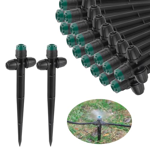 FOGWOWO Drip Irrigation Emitters Sprayers for 1/4" Tubing, Adjustable 360 Degree Water Flow Sprayer on 6.5" Arrow Stake for Garden Irrigation System(30Pcs Irrigation Sprayers) - Image 1
