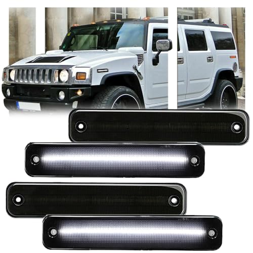 GSOWO 4 PCS White LED Side Marker Light for Hummer H2 20032009 H2 Smoked Lens Front Turn Signal Indicator 144 SMD LED Sidemarker Lamps - Image 1