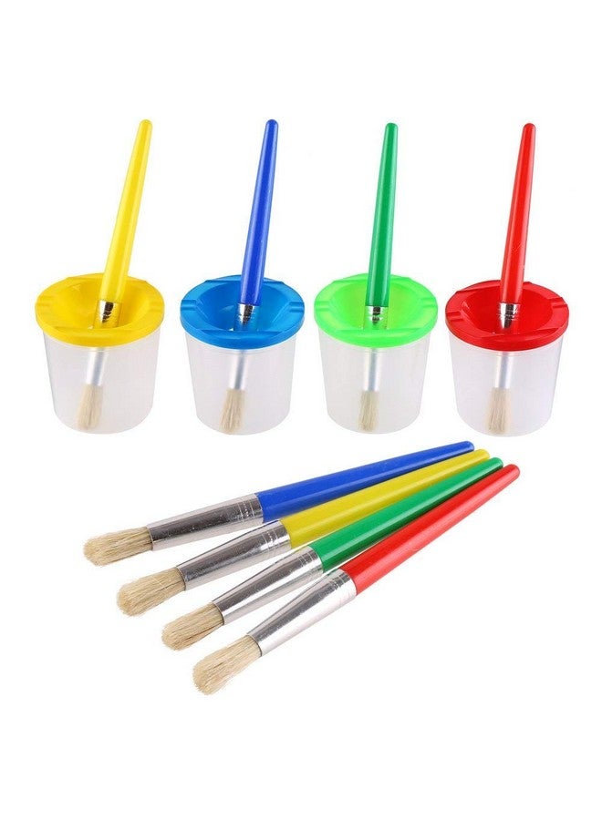 VEYLIN 4 Pcs Spill Proof Paint Cups And 4 Color Hog Bristle Paint Brushes With Handles For Kids - Image 1