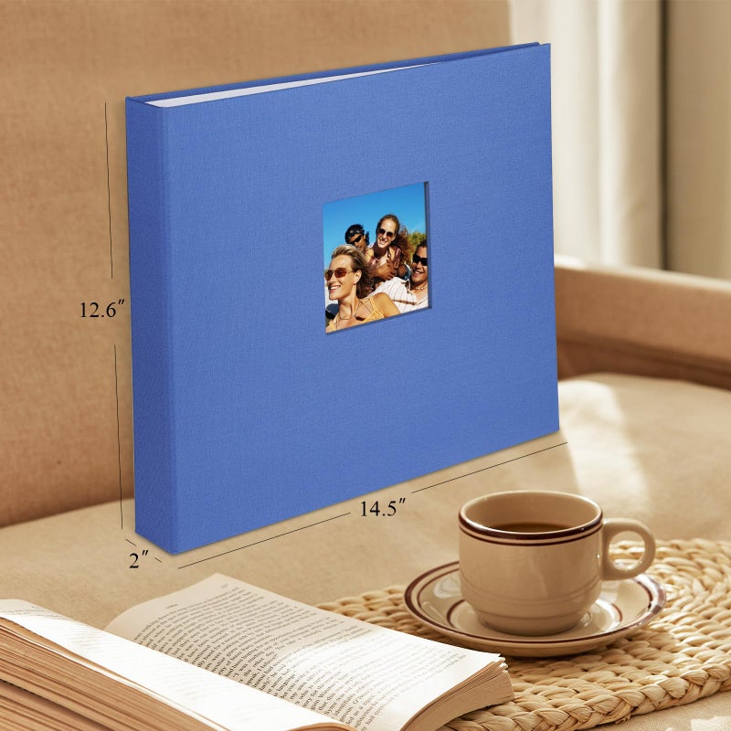 1DOT2 12x12 Inch Large 3 Ring DIY Scrapbook Photo Album Journal with 30 Plastic Sleeves 60 Pages and Fabric Cover for Baby Travel Wedding Couple Anniversary kids Adventure (Blue Cover/White Pages) - Image 5