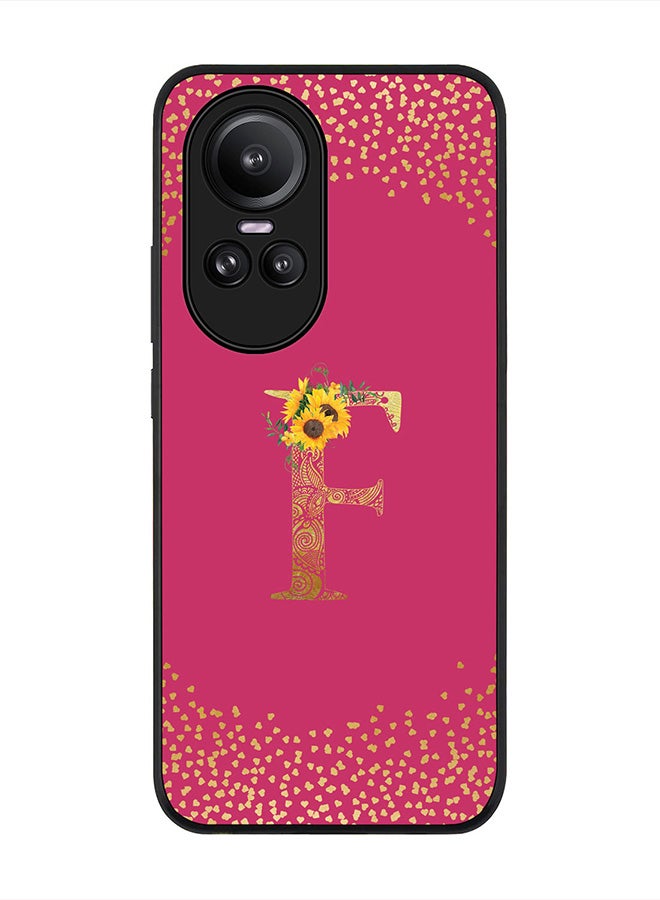 Rugged Black Edge case for Oppo Reno10 / Oppo Reno10 Pro, Slim fit   Custom Monogram Initial Letter Mandala Floral Pattern Alphabet- F (Dark Pink Rose)